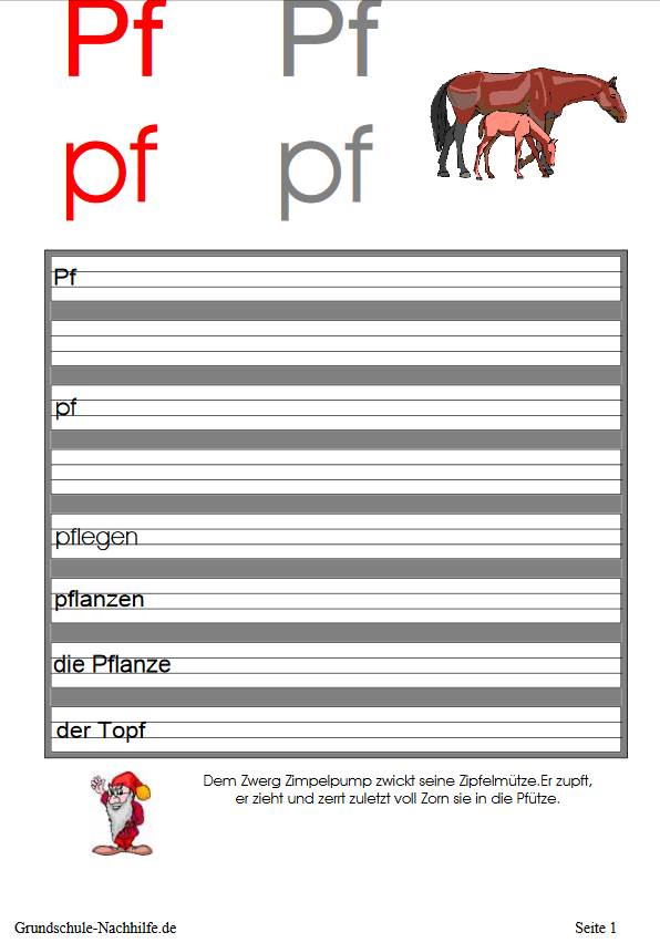 Arbeitsblatt Nachhilfe Deutsch Klasse 1 Buchstaben Pf, pf